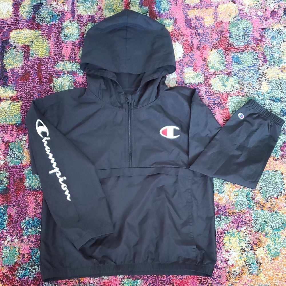 Champion Kids Black Pullover Hoodie Size XL Packable Lightweight Half zip